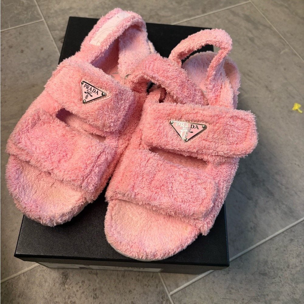 Prada Soft Pink Fuzzy Sandals